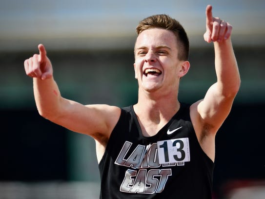 Lakota East's Dustin Horter celebrates defending his