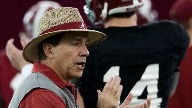 Alabama head coach Nick Saban during practice for the National Championship Game Saturday January 9, 2016 at Arizona State University in Tempe, Az. 