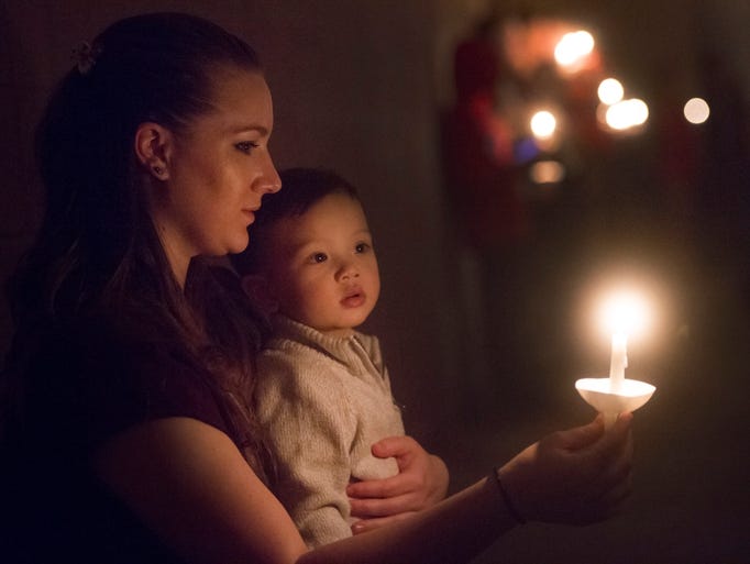 Cheyann Koepp and her son, Luke Dumlal, 1, attend a