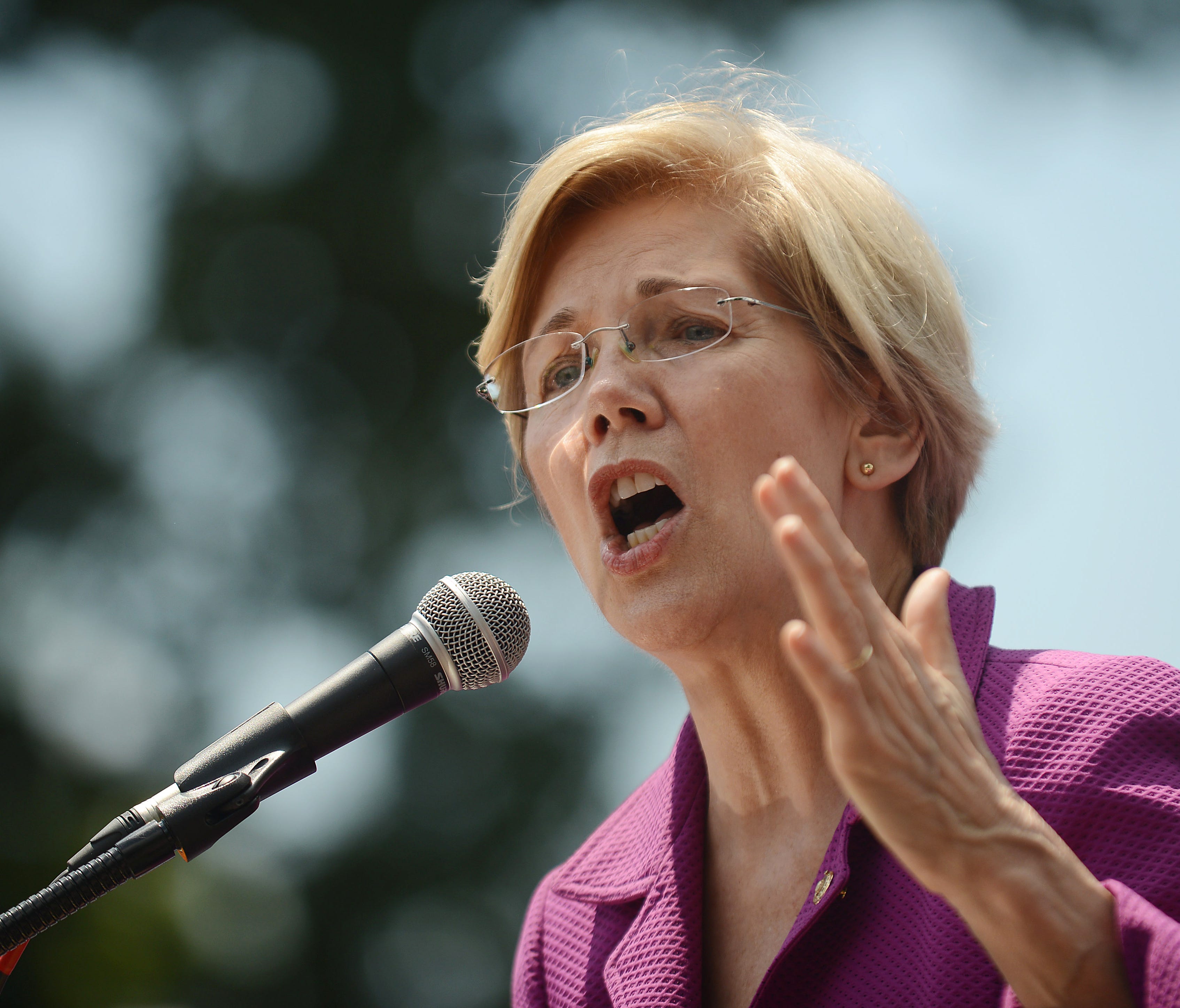 Sen. Elizabeth Warren, D-Mass., speaks at a rally on Capitol Hill on June 21, 2017.