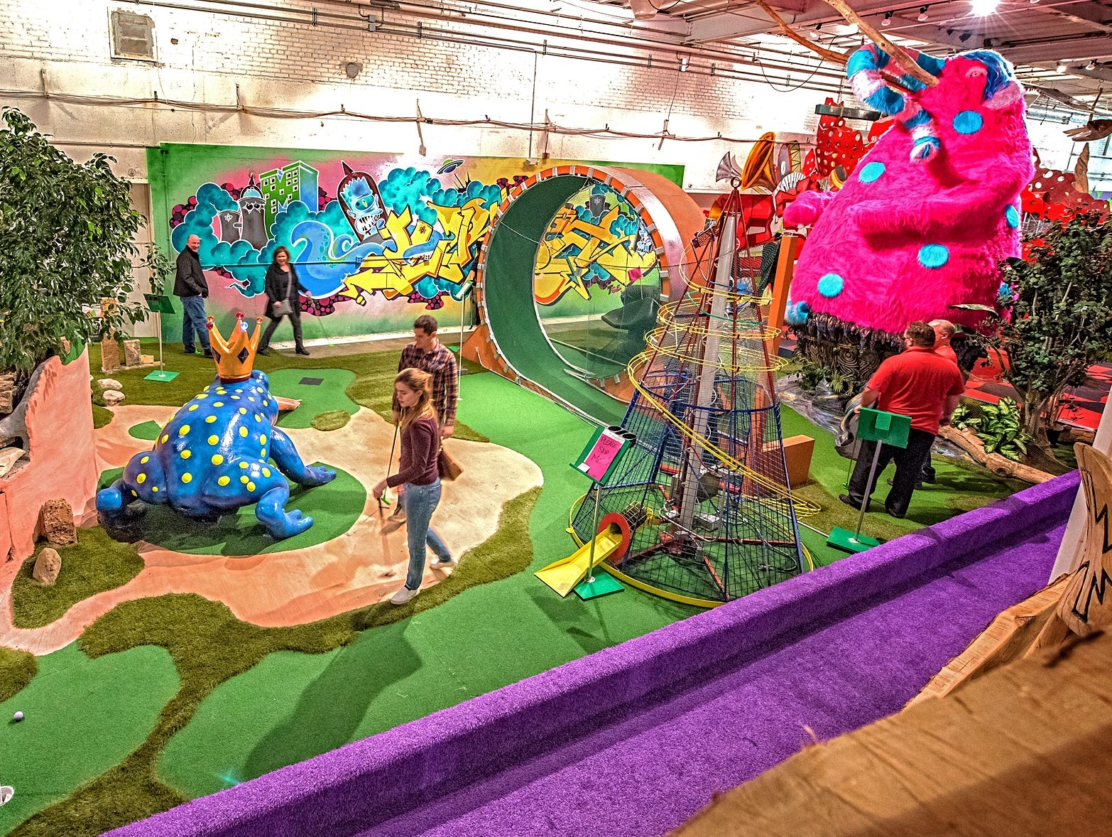 The colorful, 18-hole, artist-designed mini golf course at Can Can Wonderland in St. Paul, Minnesota.