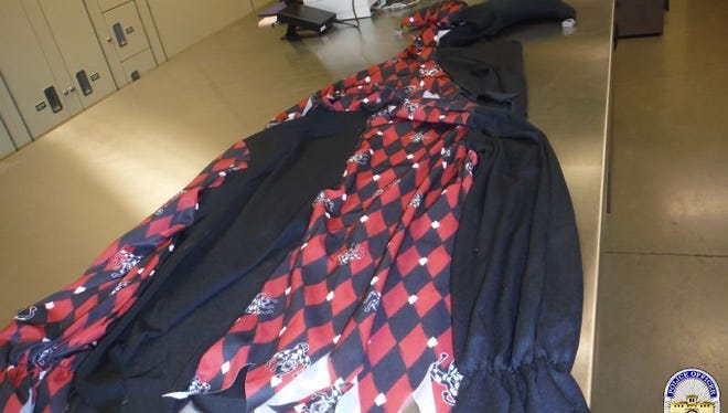 A black and red “Jester” costume was worn by a Keizer teenage boy who chased two women outside of the Urgent Care Clinic on Thursday, Oct. 6. The teenager and another teen boy were arrested for second degree disorderly conduct.