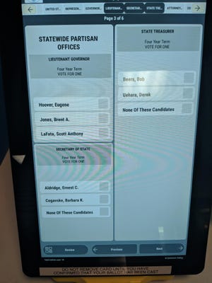 A picture from a voter appears to show Lieutenant Governor candidate Michael Roberson's name was left off a ballot on Tuesday.
