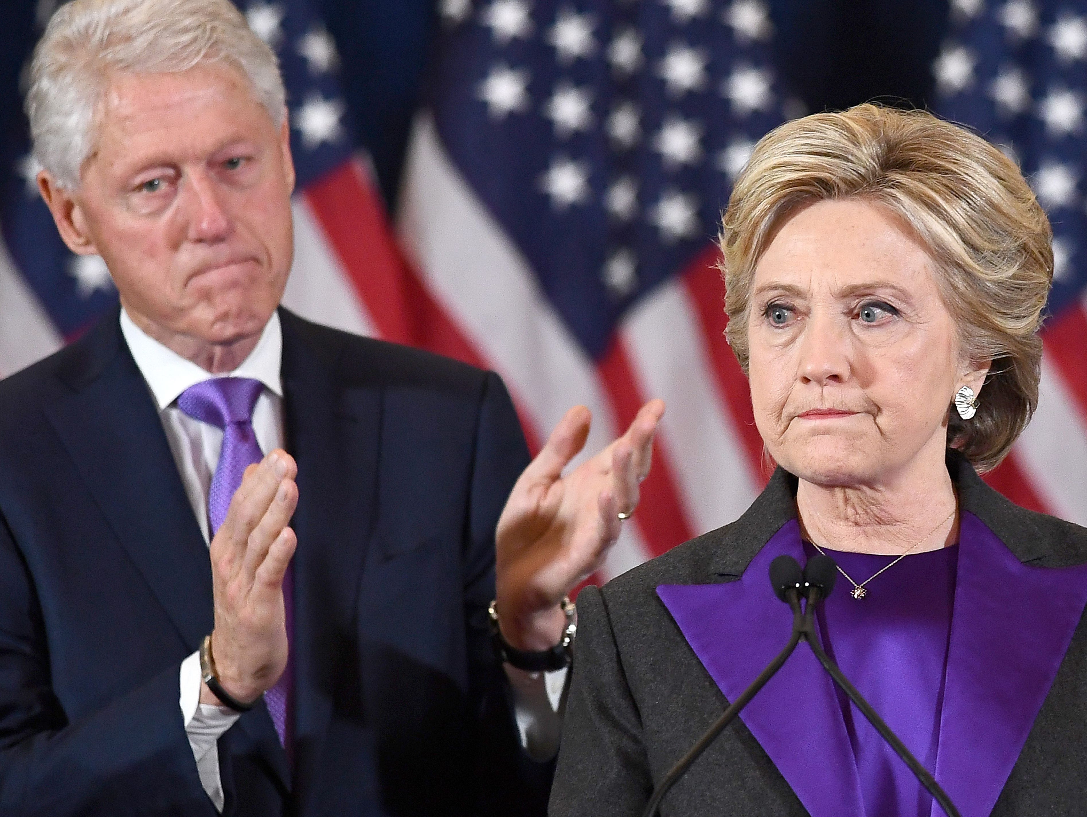 Hillary Clinton with Bill Clinton in New York on Nov. 9, 2016.