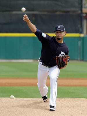 Detroit Tigers starting pitcher Anibal Sanchez throws against the Philadelphia Phillies in the first inning Monday, March 21, 2016, in Lakeland, Fla.