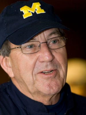 Former Michigan football coach Lloyd Carr speaks to the media May 15, 2011.