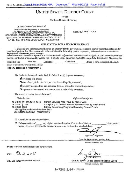 Read the FBI search warrant against Maddox