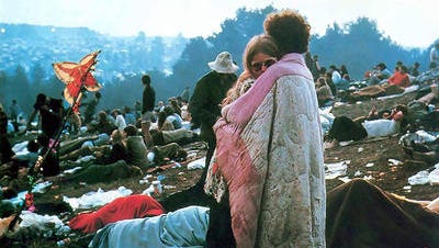 Iconic image from the 1969 Woodstock festival.