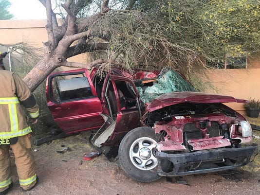 1 Ejected 2 Severely Hurt When Truck Hits Tree In Apache