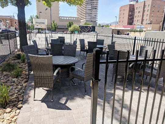 The dining terrace at Kwok's Bistro in downtown Reno