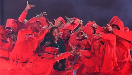 Kendrick Lamar opens the show at the 60th annual...