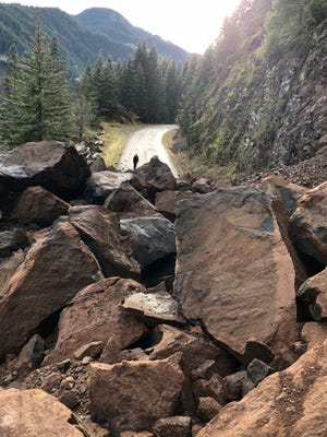 A rock slide has closed Road 19 in the Willamette National Forest