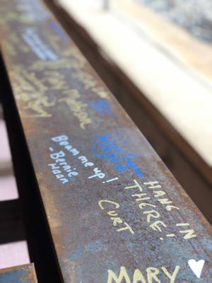Signatures on the last steel beam of the Avera on Louise project, inscribed in an April 24 ceremony.