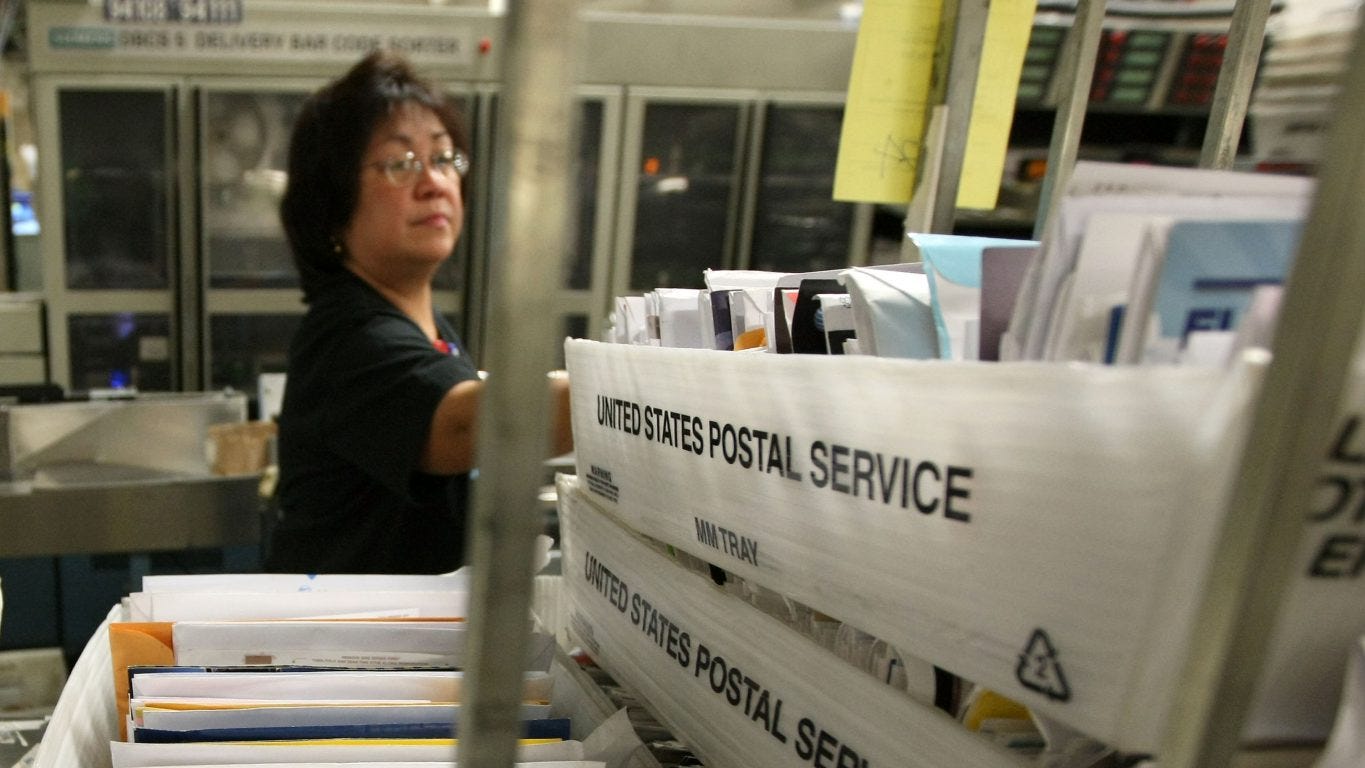 Postal service mail sorters, processors, and processing machine operators.