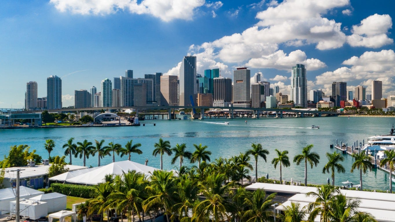 34. Miami, Florida     • Homeownership rate:  30.4%     • Median home value:  $344,300 -- 564th highest of 1,789 cities     • Median monthly housing costs (w/ a mortgage):  $2,043 -- 545th highest of 1,789 cities (tied)     • Median monthly housing costs (no mortgage):  $634 -- 610th highest of 1,789 cities (tied)     • Median household income:  $44,268 -- 209th lowest of 1,789 cities