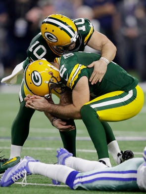 Green Bay Packers kicker Mason Crosby and Jacob Schum