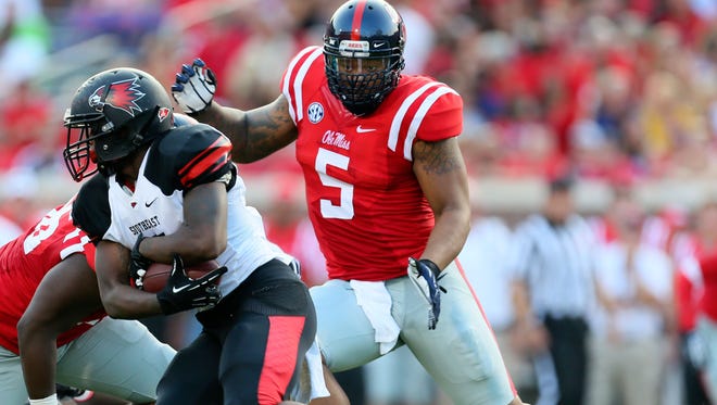 Mississippi defensive end Robert Nkemdiche (5) leads all FBS freshmen in tackles for loss.