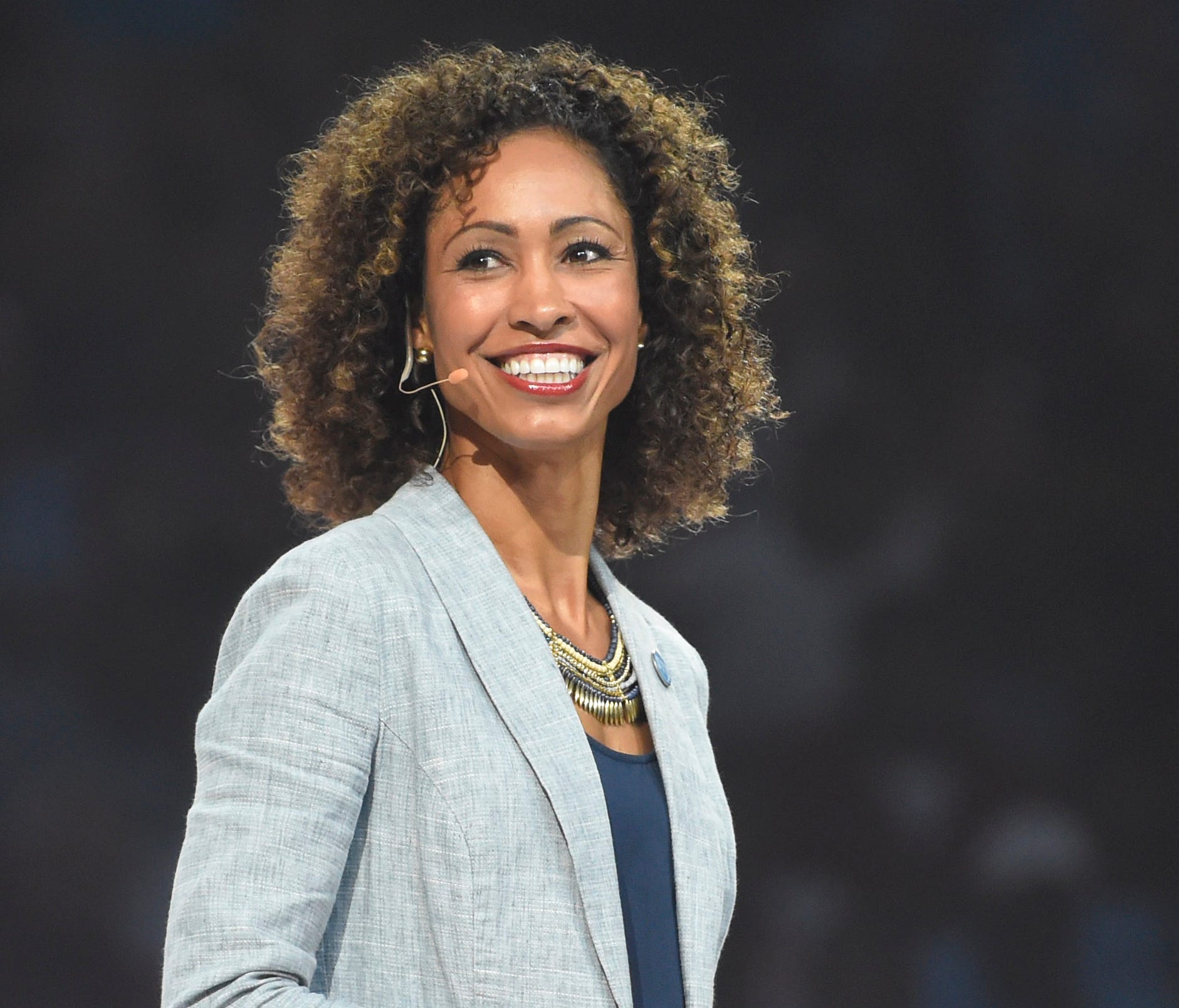 ESPN announcer Sage Steele during a tribute to former fellow ESPN announcer Stuart Scott during Late Night with Roy Williams at Smith Center.