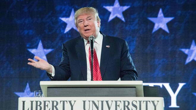 Donald Trump speaks at Liberty University in Lynchburg, Va., on January 18, 2016.