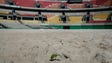 Sand covers the Olympic venue for tennis at the Olympic