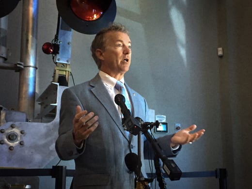 Kentucky Senator Rand Paul speaks to reporters after