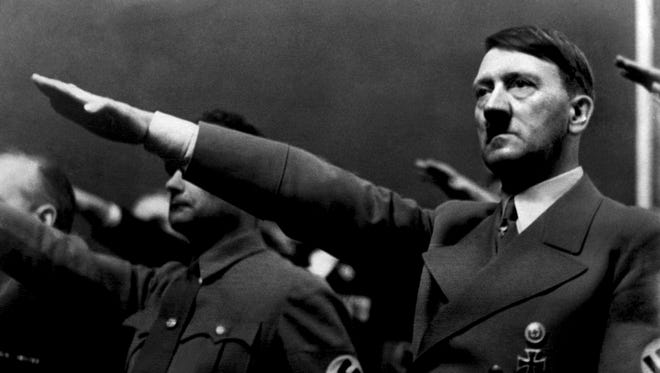 Adolf Hitler giving the nazi salute in 1939.