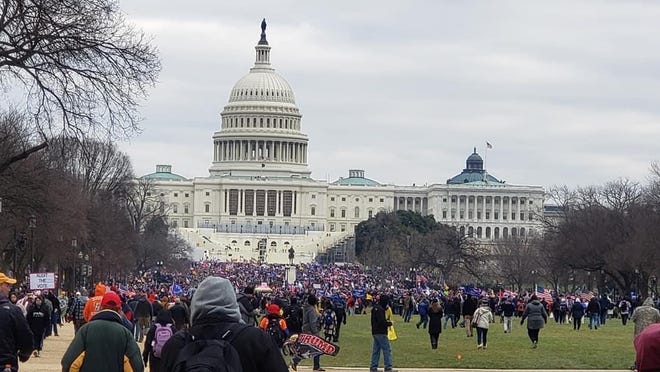 A large gathering of Trump supporters makes its way to the U.S. Capitol Building in Washington D.C. Wednesday after President Donald Trump addressed his supporters.