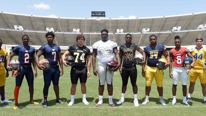 The Dandy Dozen photo day at Mississippi Veterans Memorial Stadium in Jackson on July 26, 2017. (not pictured is Meridian's Deuntra Hyman)