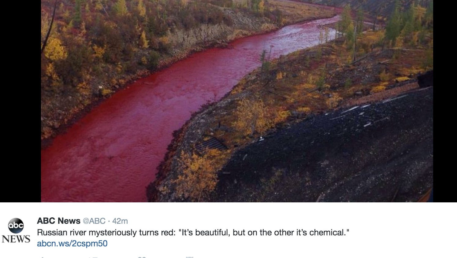 River in Arctic Russia turns vibrant red