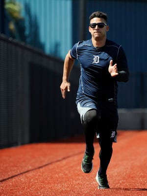 Tigers shortstop Jose Iglesias runs sprints at spring training.