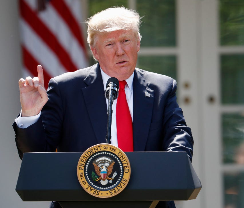 President Trump announces the United States will withdraw from the Paris climate agreement, June 1, 2017, Washington, D.C.