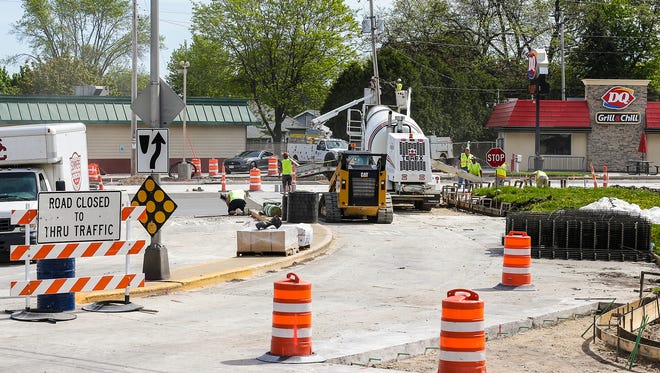 Road construction at the intersection of Fond du Lac Avenue and Ninth Street in Fond du Lac is part of a three-leg project that transforms County Highway V into the new, north-south corridor through town. Wednesday May 23, 2018. Doug Raflik/USA TODAY NETWORK-Wisconsin