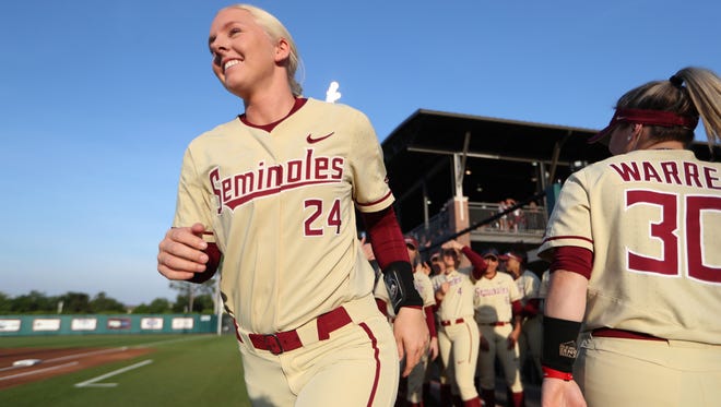 FSU’s Sydney Sherrill is announced as a starter before during their game against Florida at JoAnne Graf Field on Wednesday. 
