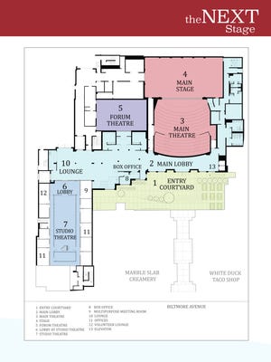 The Diana Wortham Theatre has launched The Next Stage campaign for transformation to a full center for the performing arts with three distinct venues, as illustrated in this architectural floor plan.