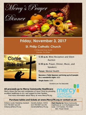 The Mercy Community Healthcare prayer dinner is Nov. 3.