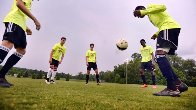 Members of the CESA 98 soccer team practice at the Wenwood Soccer Complex on Wednesday.