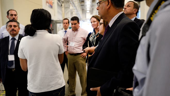 
A delegation of economic development officials, business executives and university administrators from across Latin America tour the CU-ICAR campus on Wednesday. 
