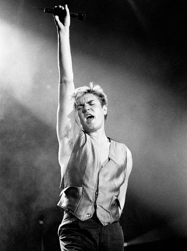 Simon Le Bon, lead singer of Duran Duran, through the years
