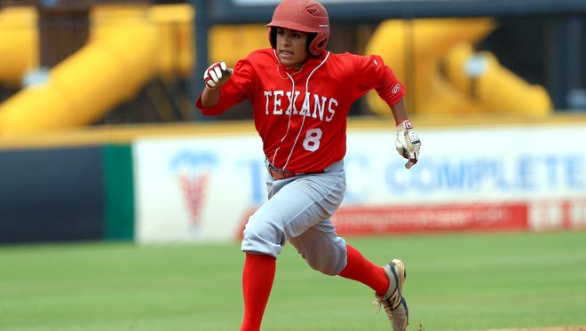 Ray's Isaac Flores runs to second base against Calallen during game 3 of the Class 5A regional quarterfinals series on Saturday, May 20, 2017, at Whataburger Field in Corpus Christi.