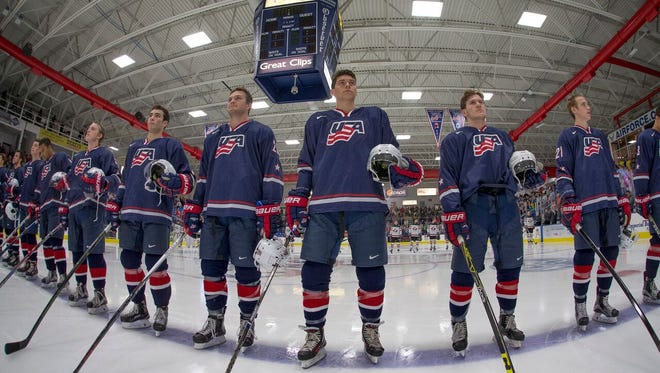Team USA players are shown during last year's World Junior Summer Showcase at USA Hockey Arena. The U.S. defeated Canada in the finale.