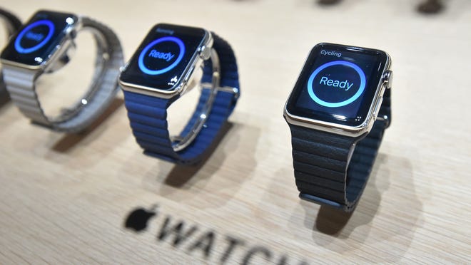 Apple Watches are seen on display during an Apple media event at the Yerba Buena Center for the Arts in San Francisco, California in this March 9, 2015 file photo.