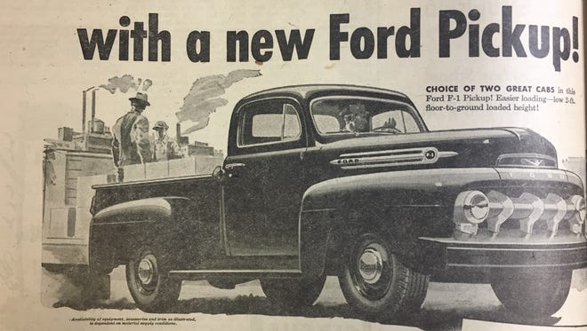 A November 1952 ad for Ford pick-up trucks.