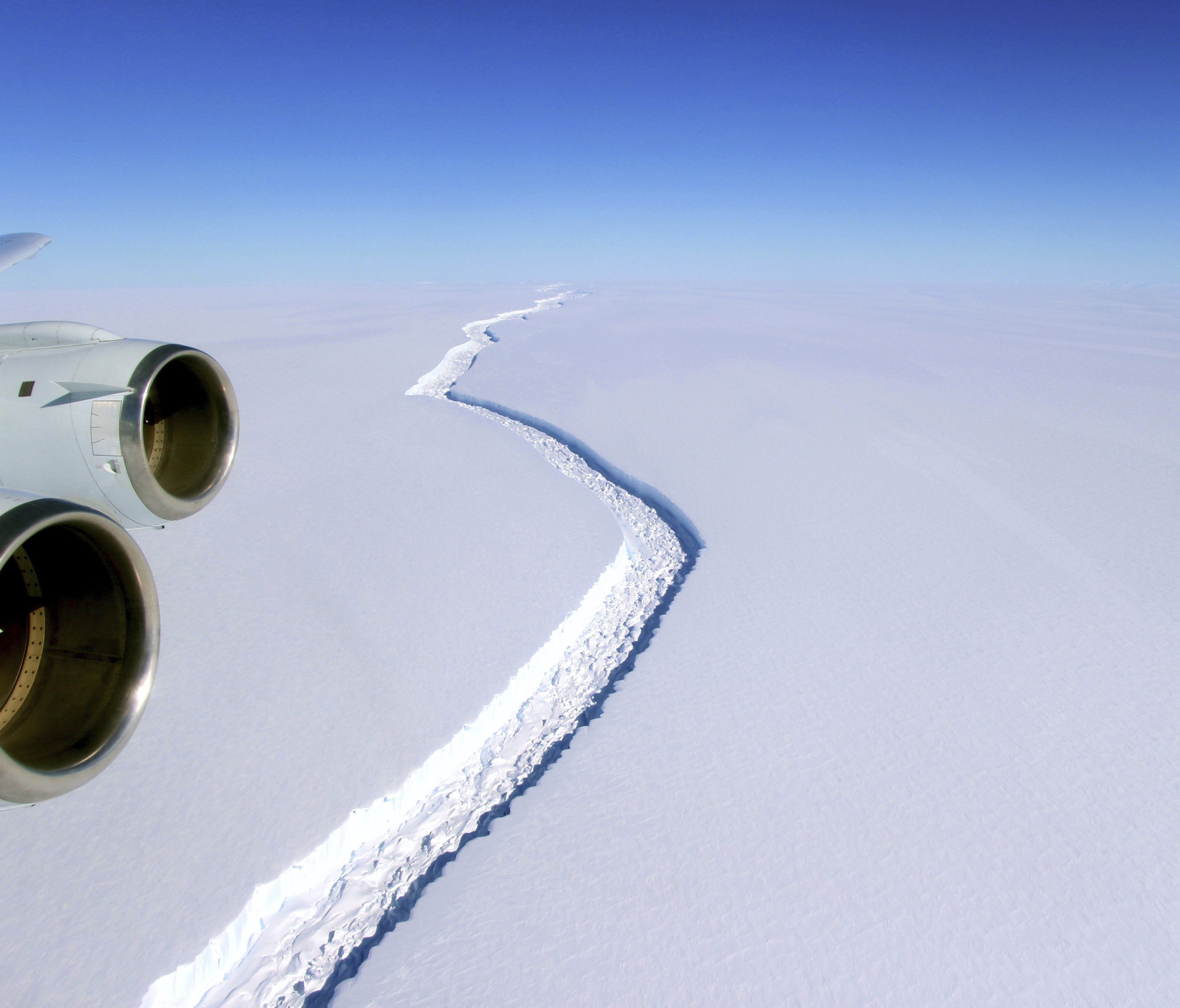 This Nov. 10, 2016, aerial photo released by NASA shows a rift in the Antarctic Peninsula's Larsen C ice shelf.