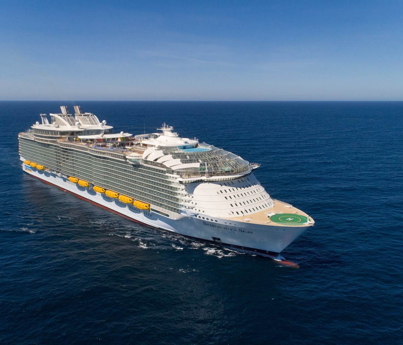 At 228,081 gross register tons, Royal Caribbean's Symphony of the Seas is the largest cruise ship ever built.
