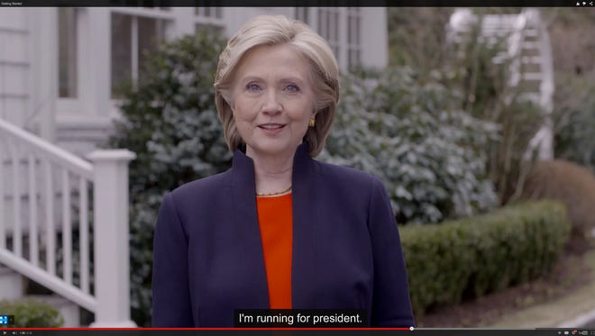 In this image taken from video posted to hillaryclinton.com on Sunday, April 12, 2015, Hillary Rodham Clinton announces her campaign for president. The former secretary of state, senator and first lady enters the race in a strong position to succeed her rival from the 2008 campaign, President Barack Obama. (Hillary For America via AP)