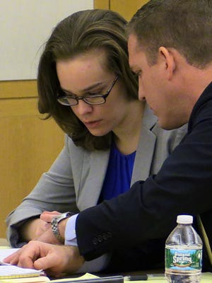 Lacey Spears, left, and defense attorney David R. Sachs during opening statements at her murder trial in White Plains on Feb. 3.