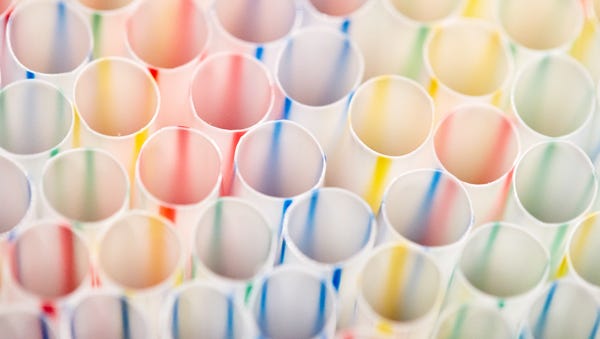 A close-up of plastic straws in Berlin, Germany.