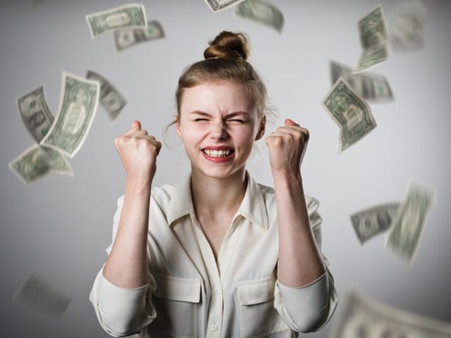 Money raining down on woman