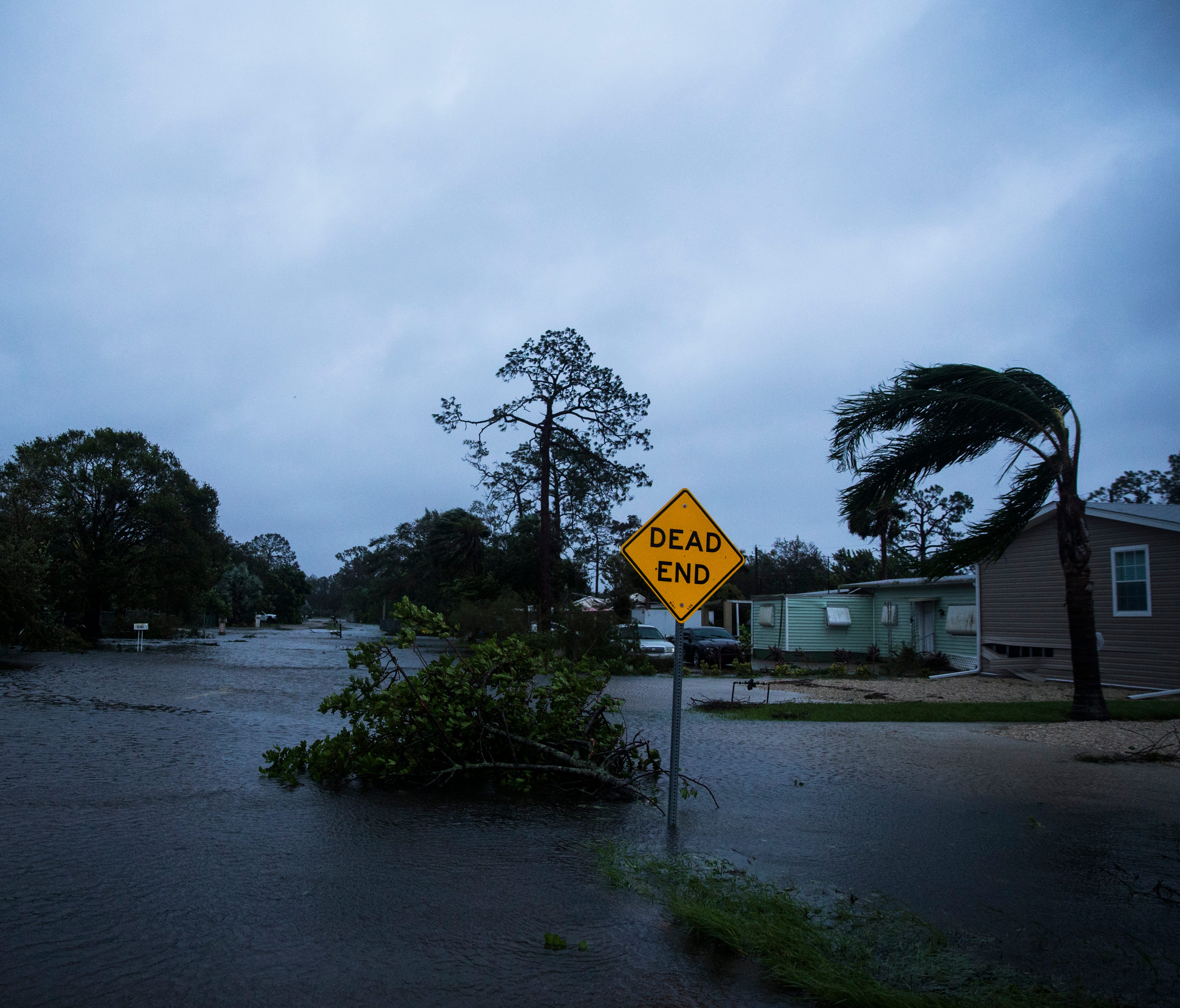 Floodwater fills Meadow Lane in Bonita Springs, Fla.  following Hurricane Irma.