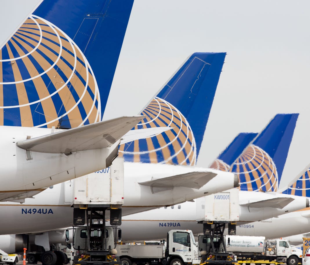 United Airlines planes at Denver International Airport on May 7, 2017.